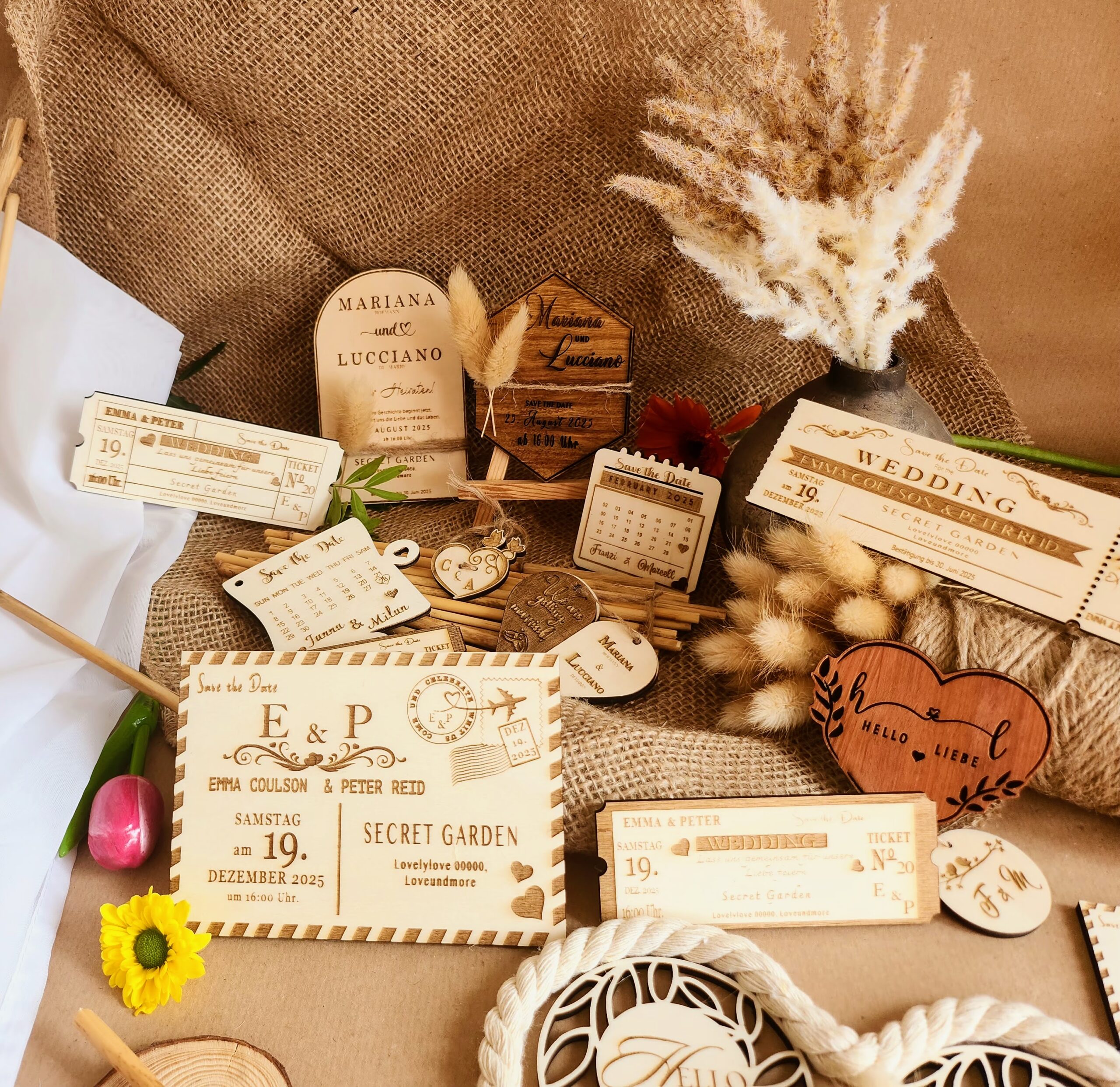 Vintage - Charme Collection "Personalisierte Hochzeitseinladung, Boda Invitación Tarjeta de invitación Grabado en madera Postal de madera Diseño rústico Elegante Flores Amor Compromiso Boda única Original Artesanal Detalle especial Hochzeit Einladung Einladungskarte Holzgravur Postkarte aus Holz Rustikales Design Elegant Blumen Liebe Verlobung Einzigartige Hochzeit Originell Handgefertigt Besonderes Detail